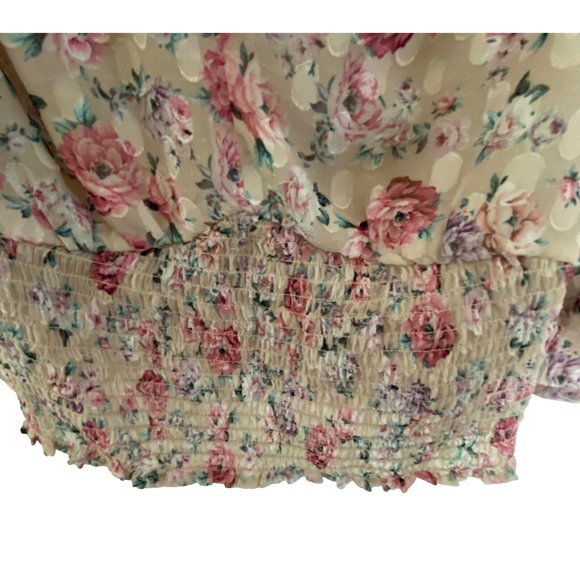 Express Floral Puff Sleeve Smocked V-Neck Cropped Top Coquette Cottagecore SM - Picture 8 of 16